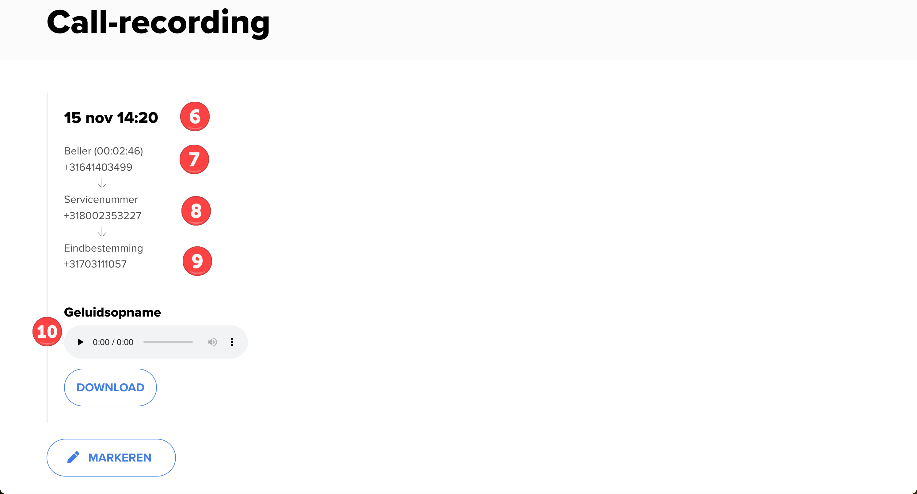 Datos de grabación de llamada